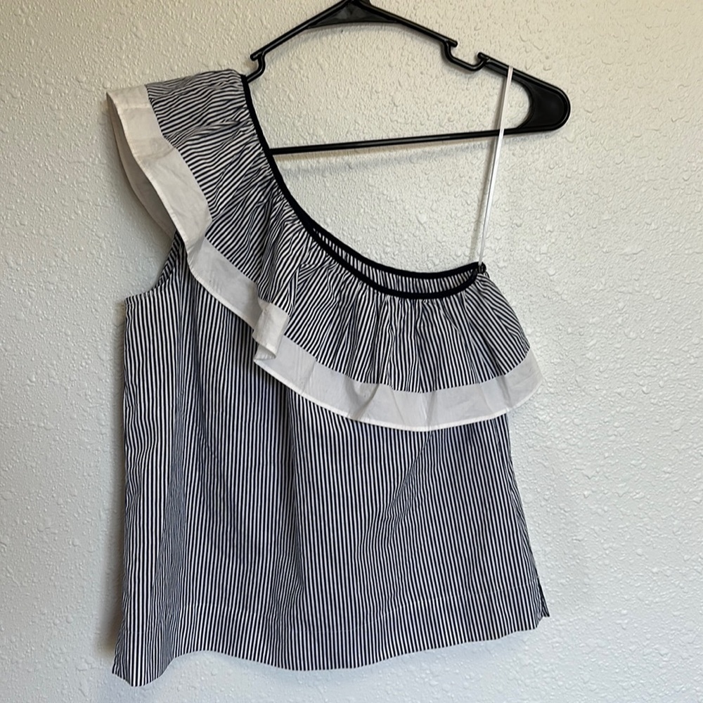 J Crew One Shoulder Striped Blue and White Blouse Size 2
